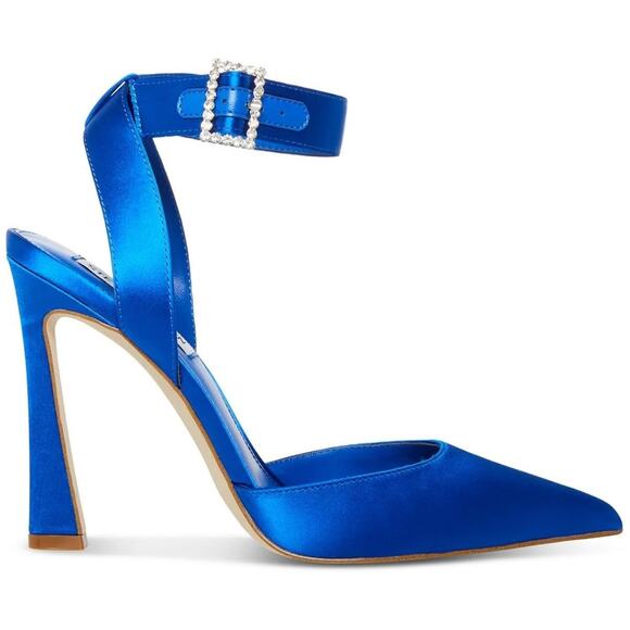 Steve Madden Women Sarantos Ankle Strap Pointed Toe Heels US 9M Blue Satin - Picture 3 of 6